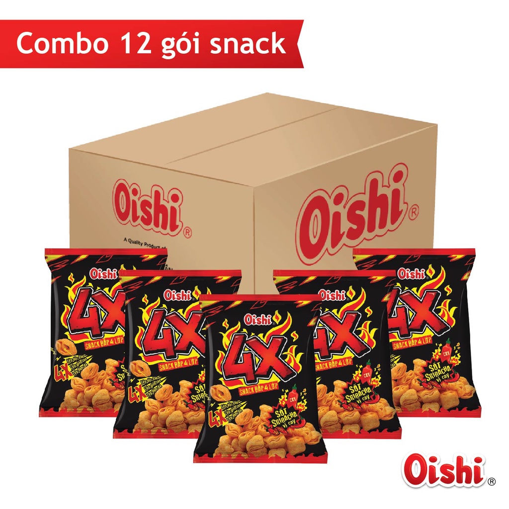 Combo 12 gói Oishi Snack Bắp 4X Sốt Sriracha Vị Cay (75g/gói)