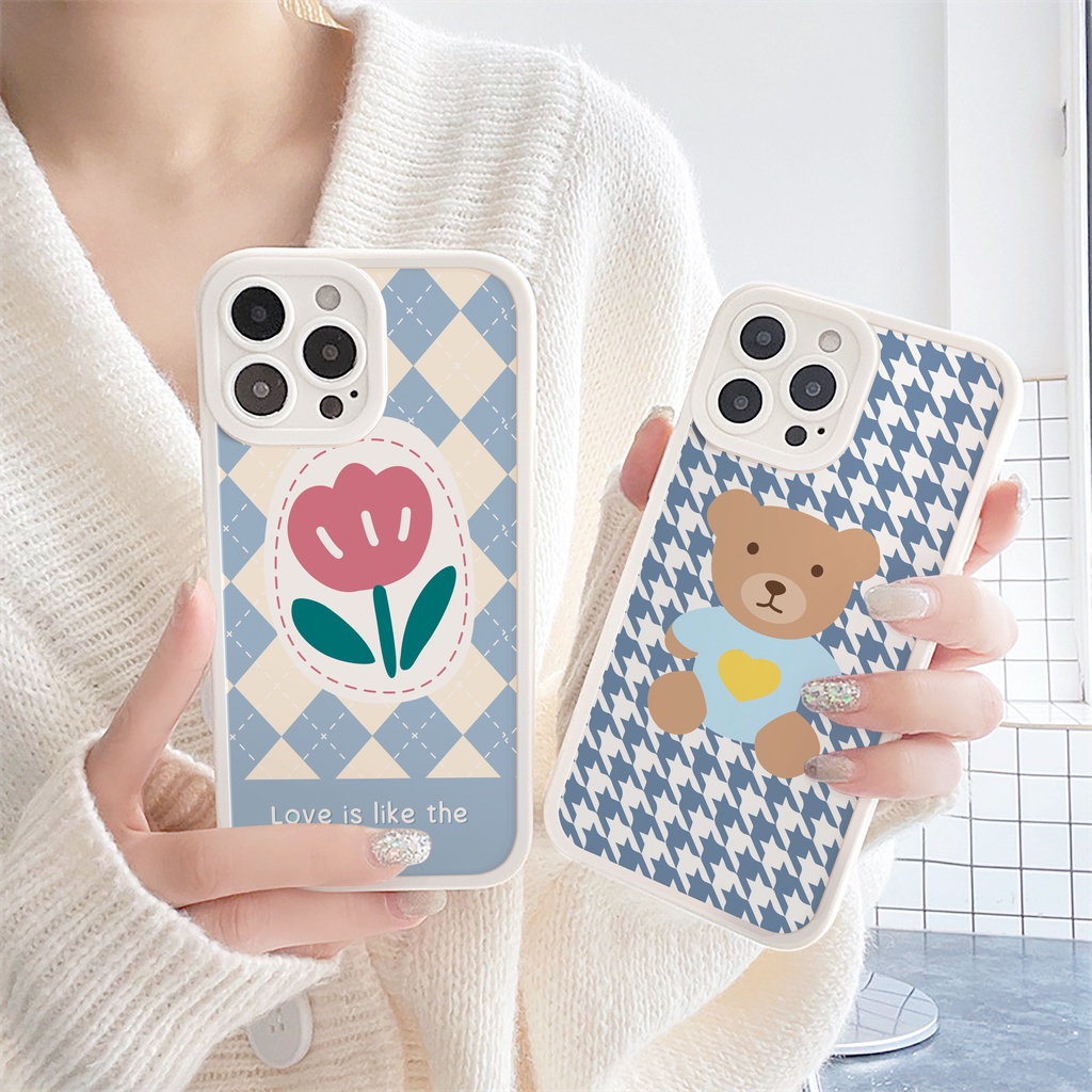 Ốp lưng iphone Tulip Bear bóng cạnh vuông 6/6plus/6s/6splus/7/7plus/8/8plus/x/xs/11/12/13/14/pro/max/promax/plus