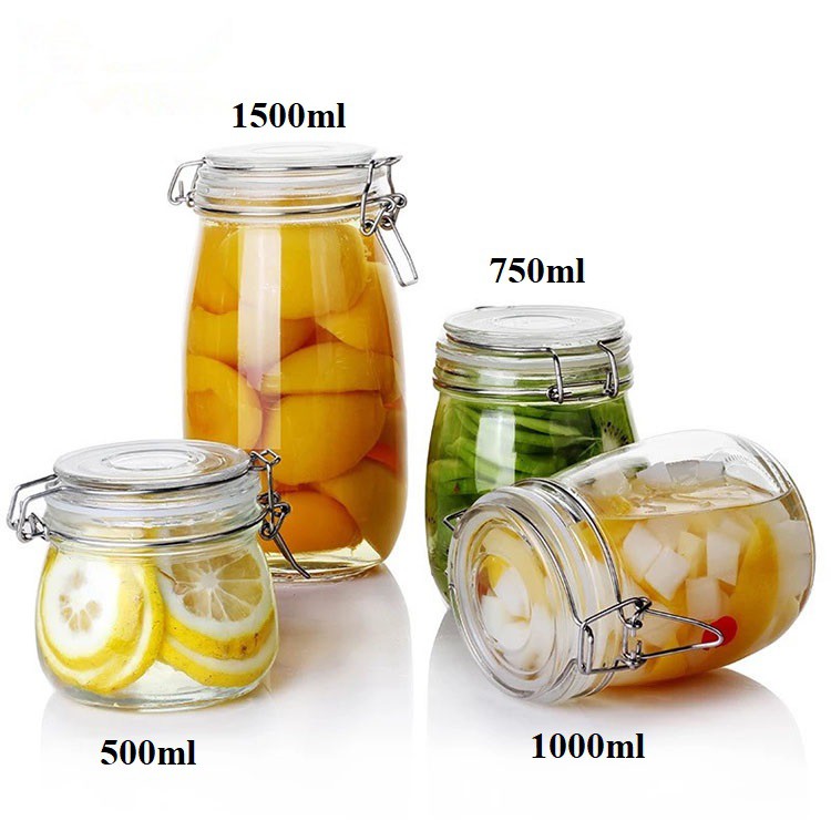 LỌ (HŨ) THỦY TINH NẮP CÀI KÍN (NẮP KẸP) 1500ML (1.5L) ĐỰNG THỰC PHẨM ĐA NĂNG, NGÂM SẤU, MƠ, NGŨ CỐC (LỌ, HŨ 1,5L)