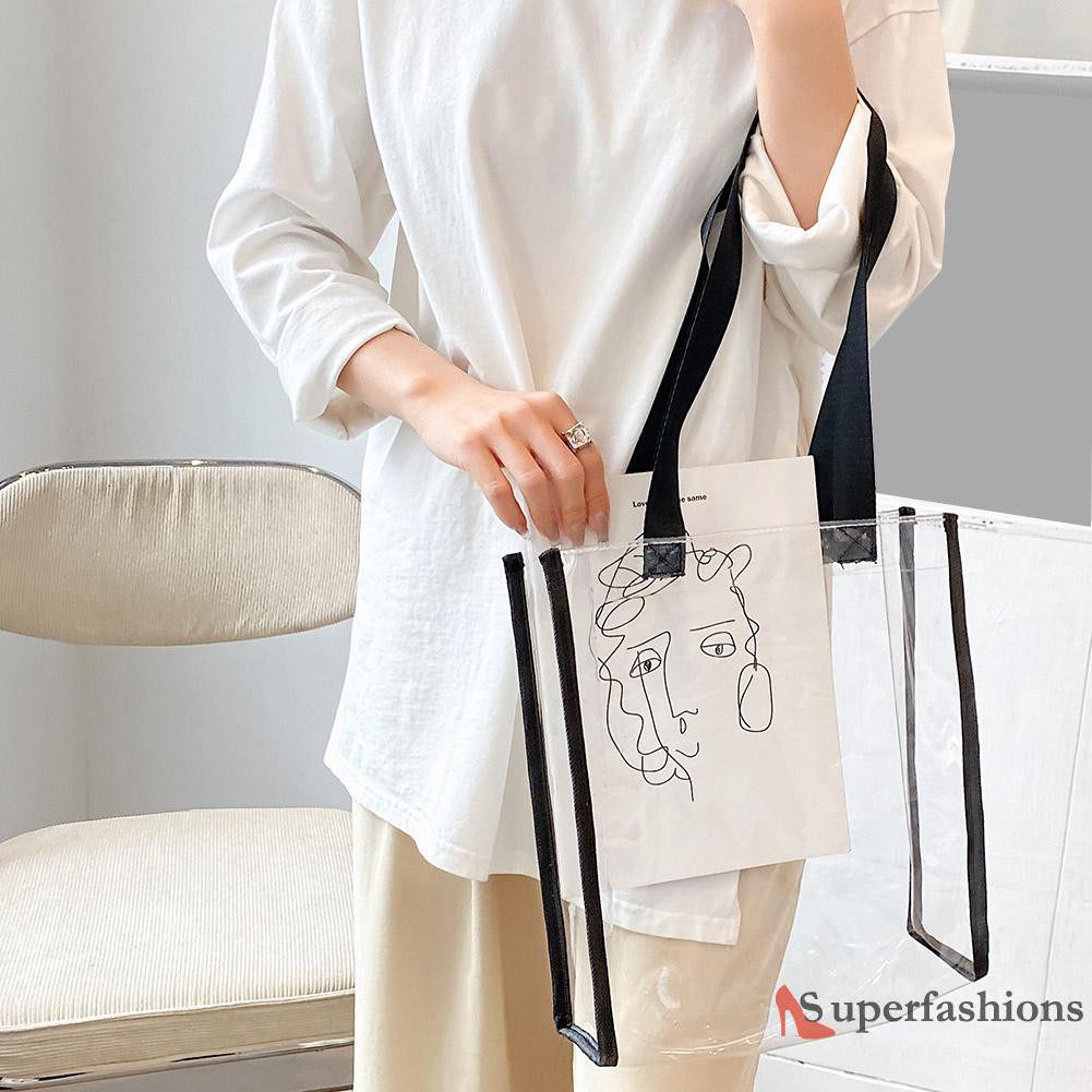 【Hot Sale】Fashion Women Transparent Shoulder Shopping Tote Bag Large Capacity Handbag