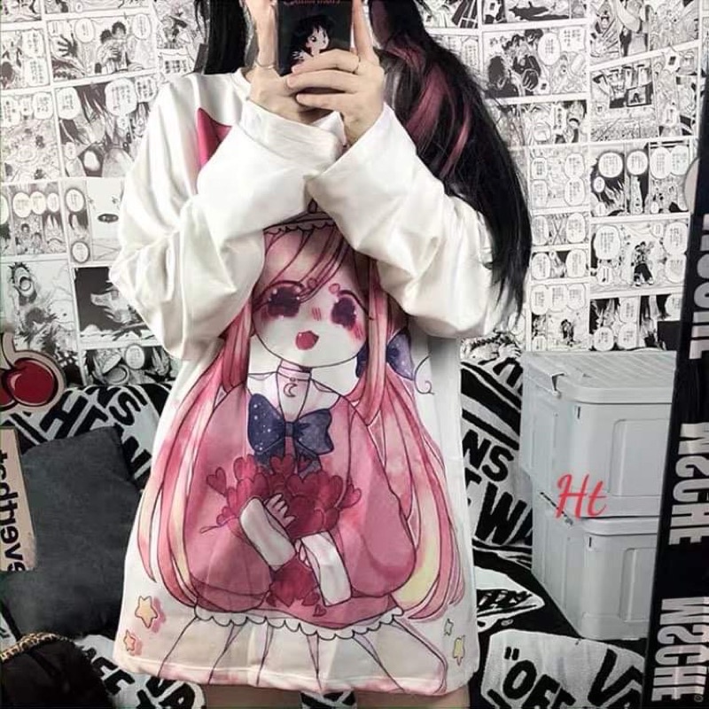 Áo 3D cô gái tóc hồng tay dài HT11