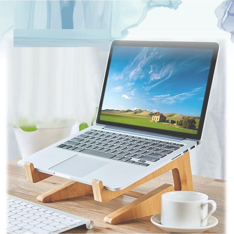 Giá Đỡ Laptop, Kệ Laptop Tản Nhiệt Tự Nhiên Bằng Gỗ Cho Laptop Size L Chất Liệu Gỗ Cao Su Ép Thiết Kế Thông Minh