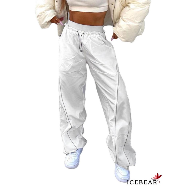 ICE-Women´s Casual Trousers High Waist Drawstring Cinched Feet Style Summer Wide Leg Straight Pants