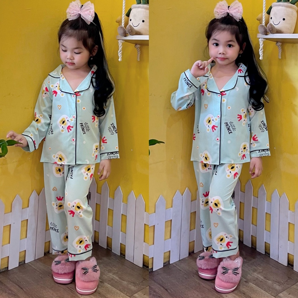 [11-22kg] Bộ đồ dài tay pijama kate lụa cho bé gái T184