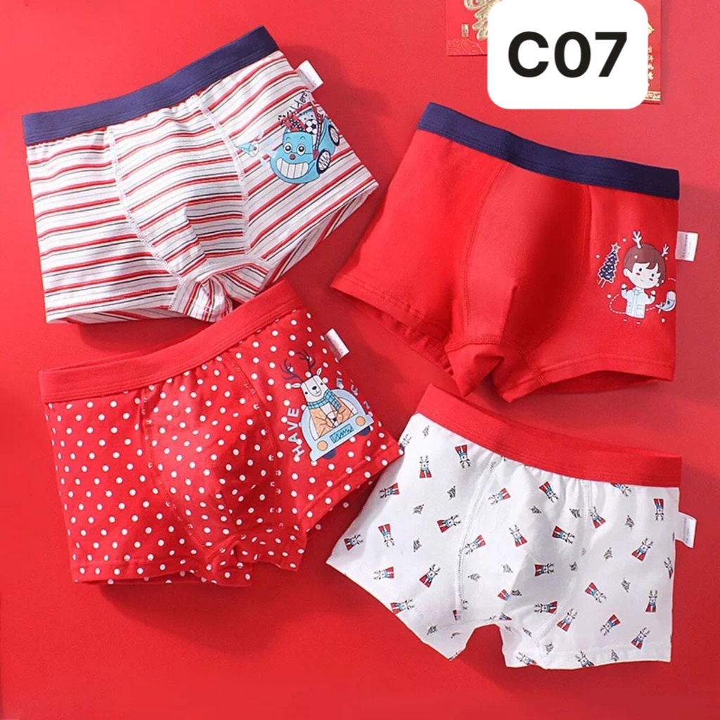 Quần Chip Nam Sịp Xi Lip C07 Set 4 chip cho bé dễ thương thoáng mát Hình Tuần Lộc Giáng Sinh