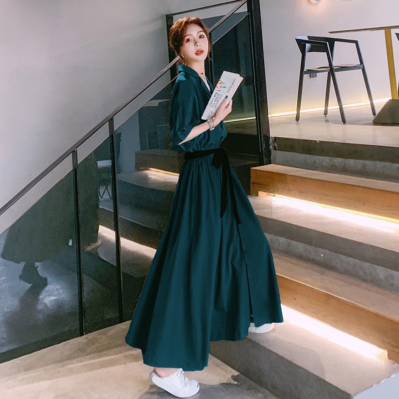 Đầm sơ mi dạo phố xanh
