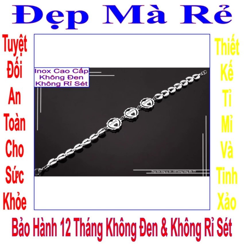 Lắc tay nữ dây nụ hoa kiểu 3 vòng tròn lồng trái tim khắc chữ LOVE và tim - VTLT00194T025049 (Trắng)