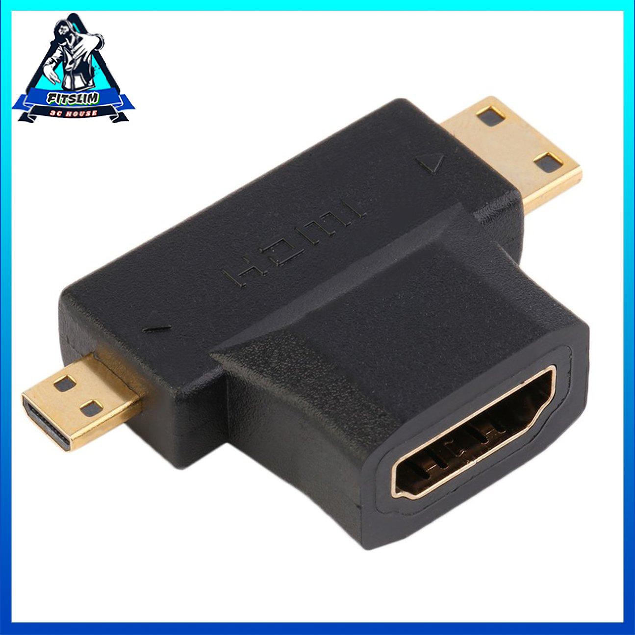 HDMI đen Loại A Nữ sang Nam Mini HDMI Loại C + Bộ chuyển đổi Micro HDMI Nam