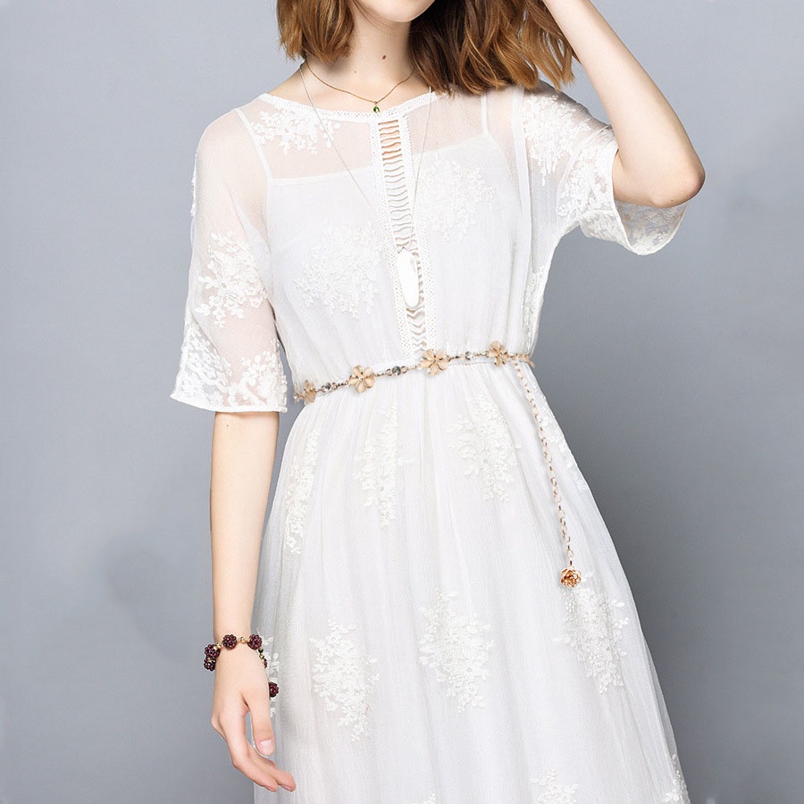 Thắt lưng dây xích chuỗi hoa đá, đai váy nữ hoa 5 cánh móc xích kim loại