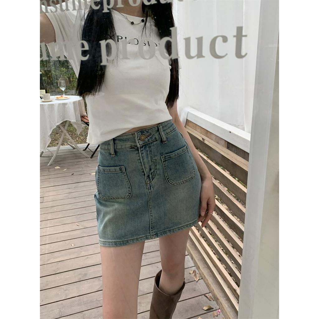 Chân Váy Denim Dáng Chữ a Lưng Cao Phối Hai Túi 63600