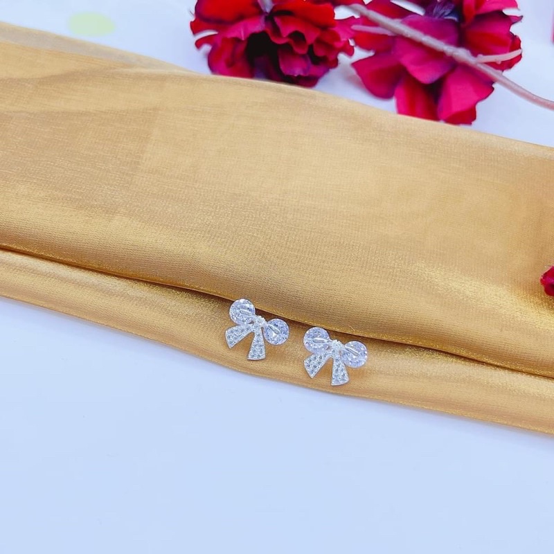 Bông tai nữ THJ - Bông tai nơ đá cách điệu nữ tính chuẩn bạc ta