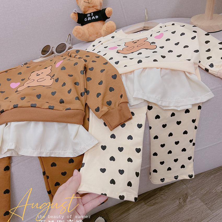 Bộ Quần Áo Dài Tay Trẻ Em Thu Đông Họa Tiết Tym Hình Gấu Quần LOEE Vải Nỉ Cho Bé Từ 8-22kg Mã DT45