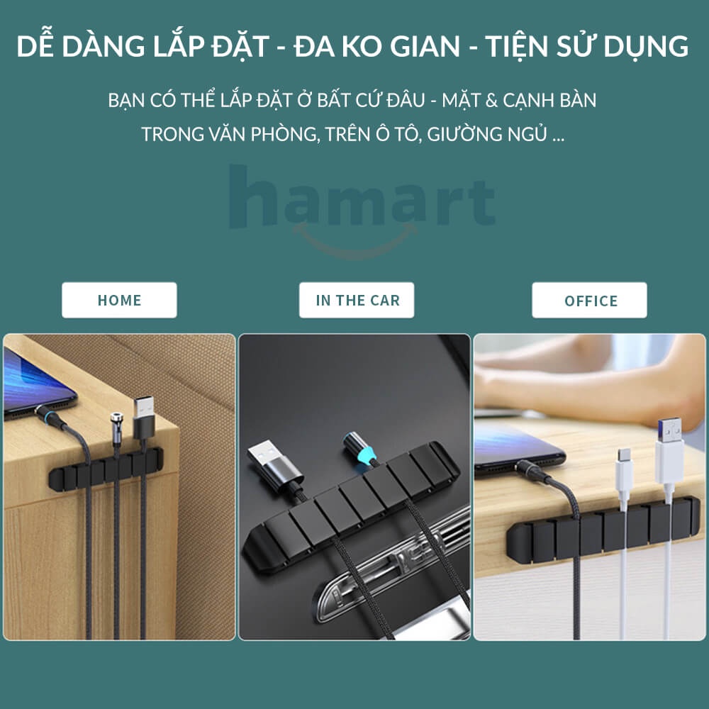 Kẹp Giữ Dây Cáp Hamart Kẹp Cố Định Dây Sạc Điện Thoại Laptop Chống Rối Keo Acrylic Siêu Dính