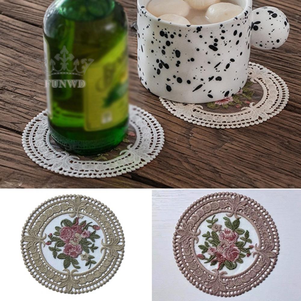 【FUNWD】Table Mat Placemat Washable 12CM Coaster Decoration Desktop Embroidery