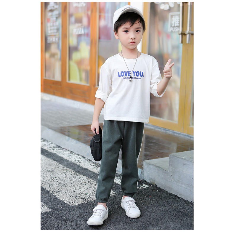 Quần thể thao YAOEENH dài ống rộng màu sắc đơn giản thời trang dành cho bé trai và bé gái