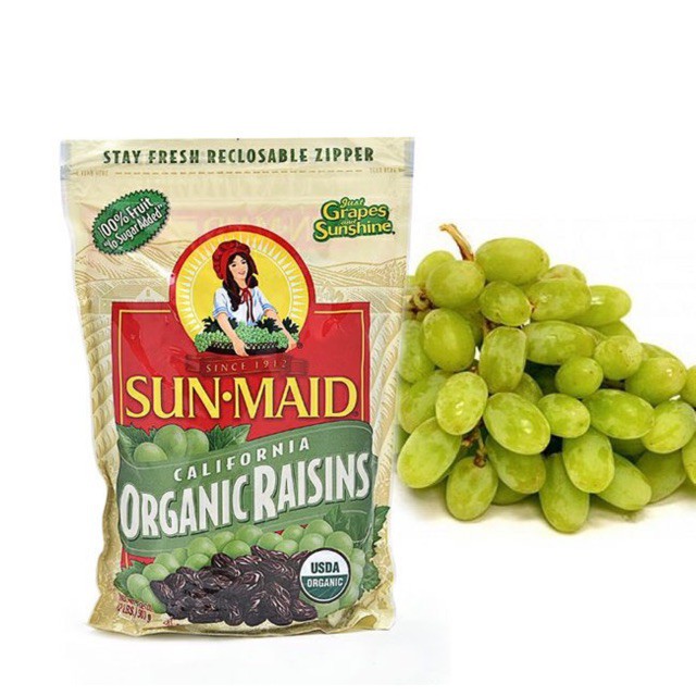 NHO XANH SẤY KHÔ SUN-MAID CALIFORNIA ORGANIC RAISINS 907G