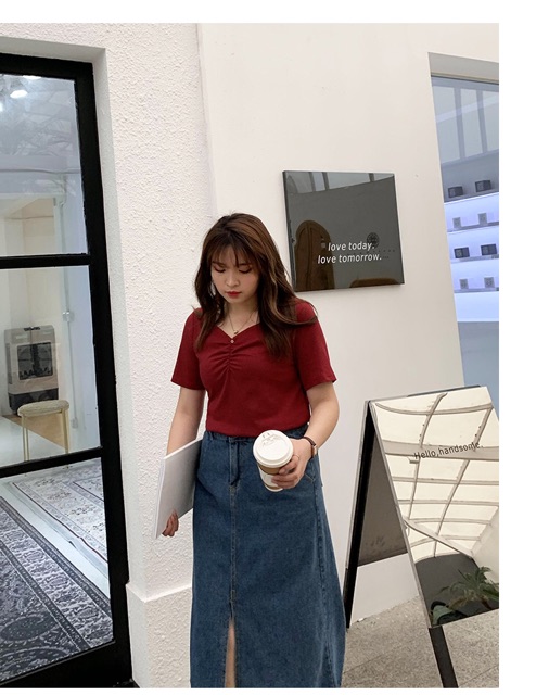 Áo thun gân big size cổ chữ U nhún ngực màu đen, đỏ, xanh size 60-110kg