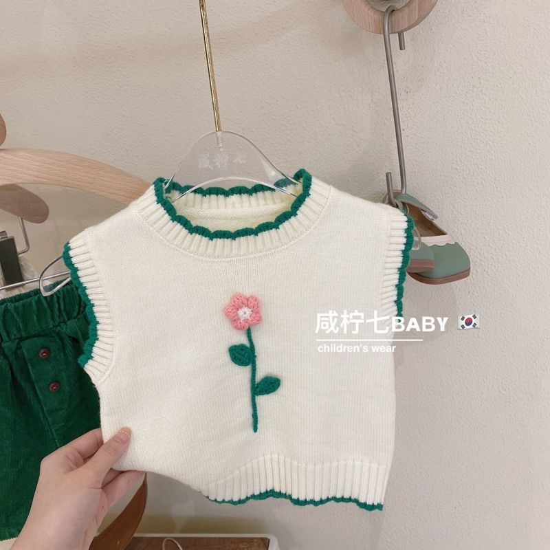 ✨Đốm✨ Bộ Áo Sweater Không Tay + Áo Sơ Mi Thời Trang Xuân Thu 2022 Dành Cho Bé Gái