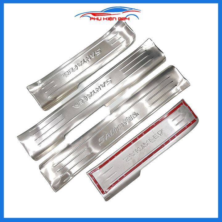 Bộ ốp bậc cửa trong ngoài nẹp bước chân Santafe 2015-2016-2017-2018 Inox chống trầy trang trí xe