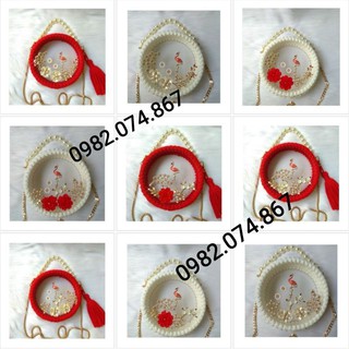 (Túi đan sẵn) Túi handmade tròn trong suốt mặt đính phụ kiện