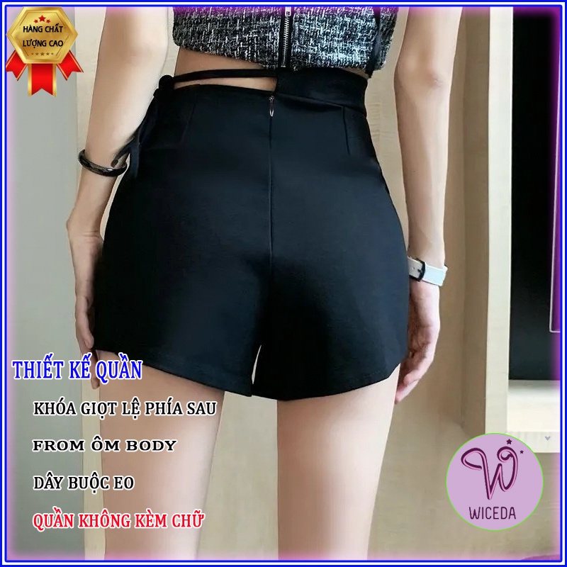 Quần short nữ tôn dáng cạp cao Wiceda , quần đùi nữ đen lưng cao ôm body chất vải co giãn khóa sau phong cách cá tính.