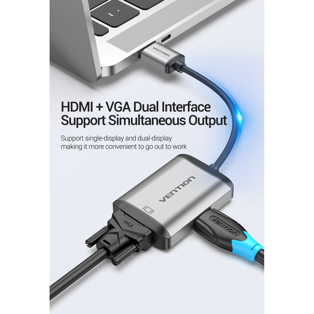 Bộ chuyển đổi HDMI to HDMI + VGA Video 4K kèm âm thanh và cấp nguồn Micro USB cao cấp chính hãng VENTION AFVHB