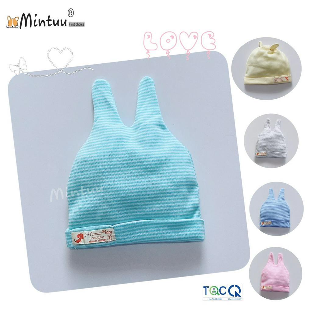 Set 3 Nón sơ sinh tai sóc sọc màu thương hiệu MINTUU