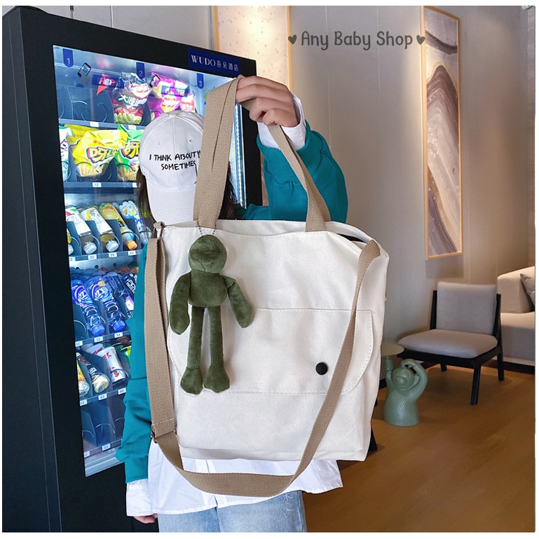Túi tote- túi vải Ulzzang phong cách Hàn Quốc vừa xách vừa đeo 3 màu sang chảnh kèm móc khóa hình thú siêu cute  ❣❣