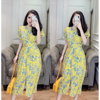 Đầm hoa dáng suông buộc eo M54 (Hàng VN XNK, Bao chất)