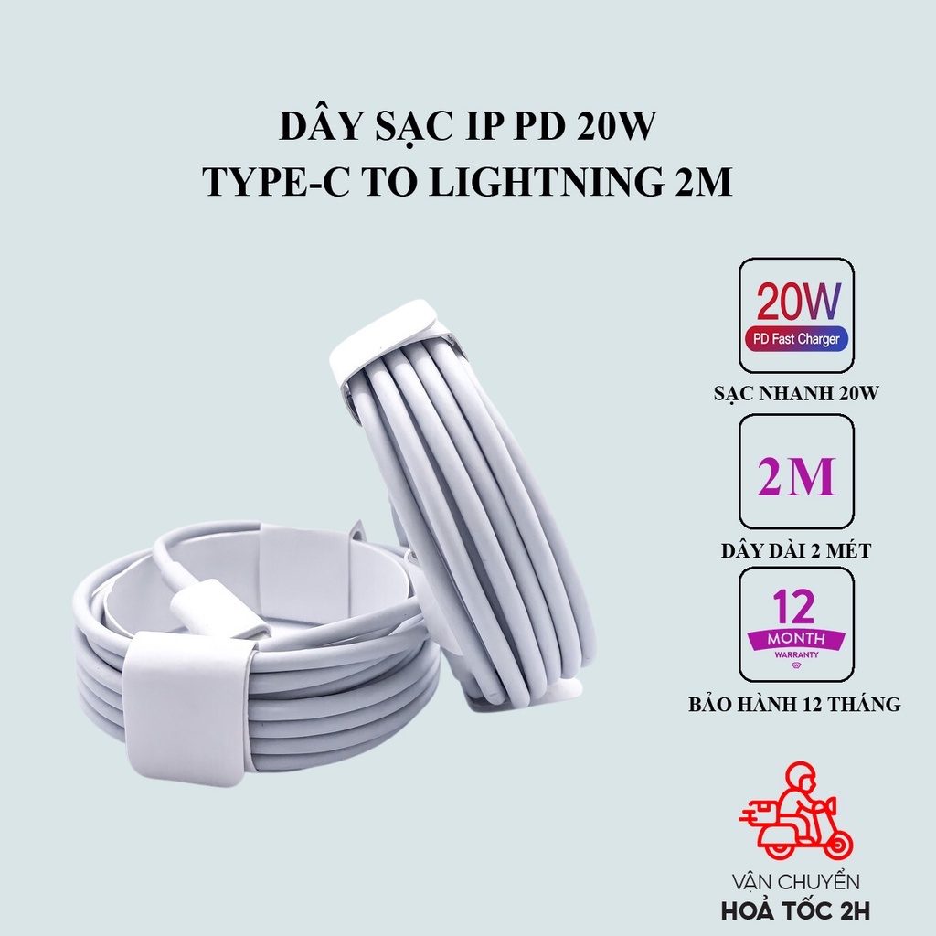 Dây cáp sạc nhanh lP 2M chuẩn PD typeC to lightning Phụ kiện HC bảo hành 12 tháng