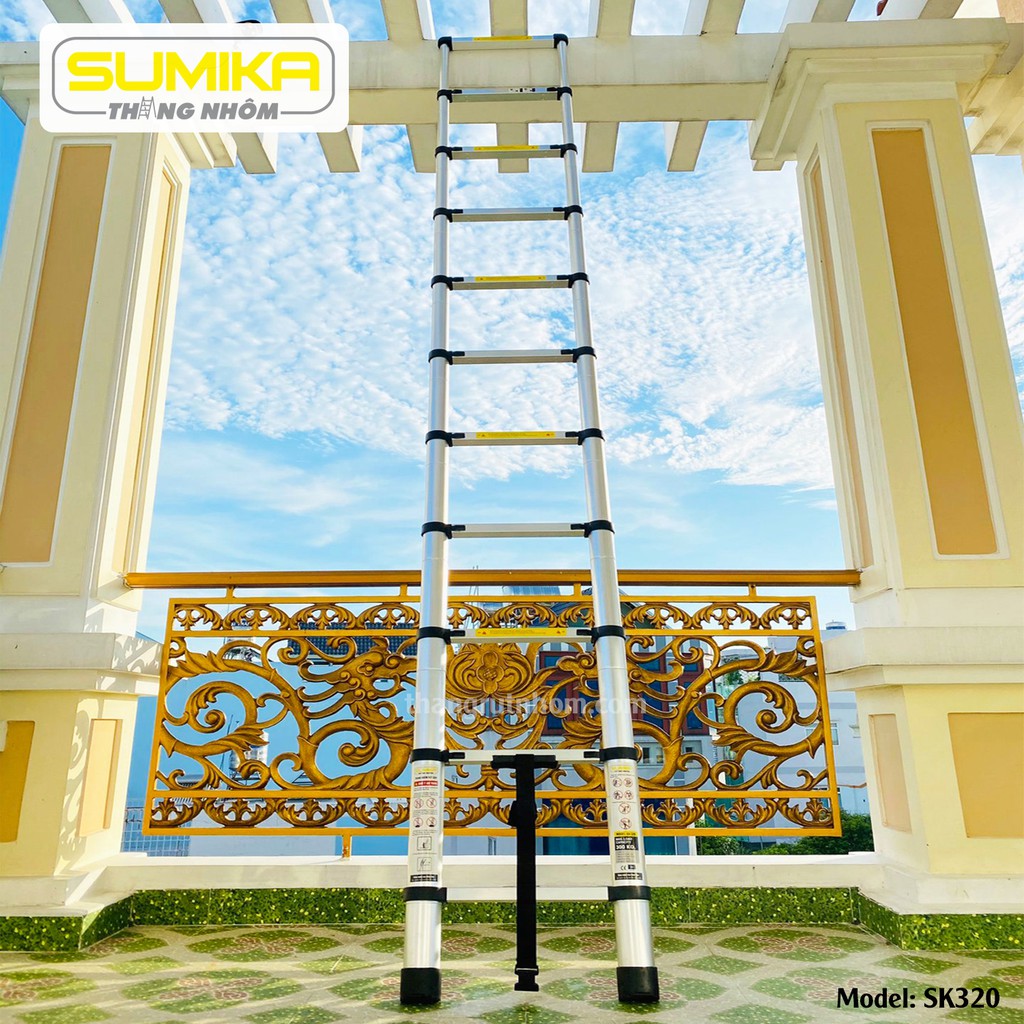 Thang nhôm rút đơn SUMIKA SK510, chiều dài rút gọn 1.03m, chiều cao tối đa 5.1m, 15 bậc thang