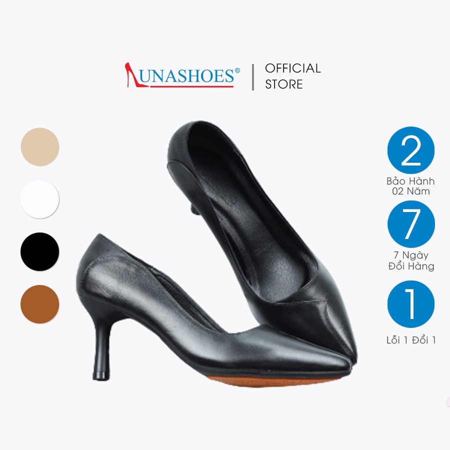 Cao gót nữ 7p Lunashoes 71902 giày da bò thật guốc mũi nhọn cho mẹ đen đỏ trắng nâu bảo hành 24 tháng