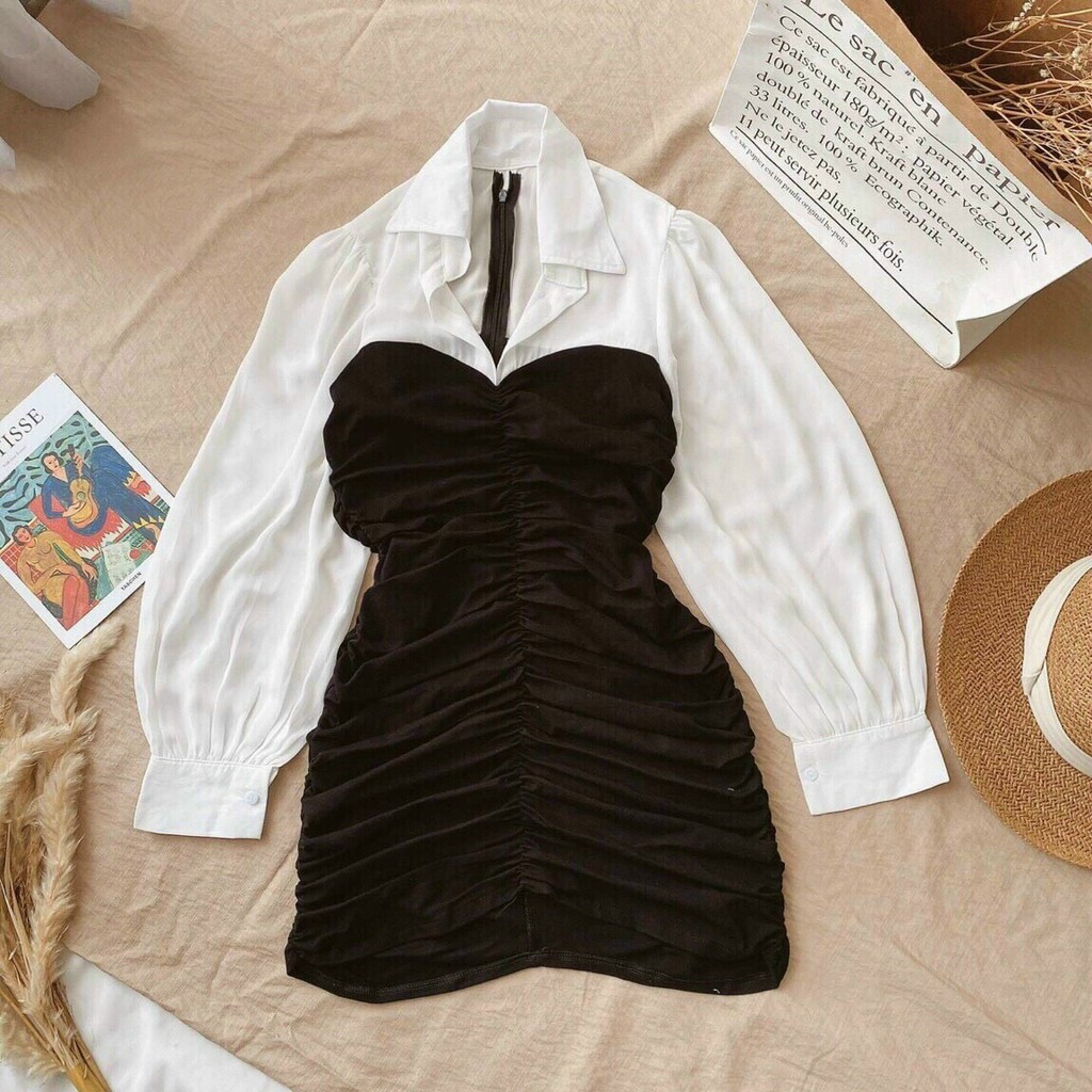 Đầm body tay dài phối voan thời trang