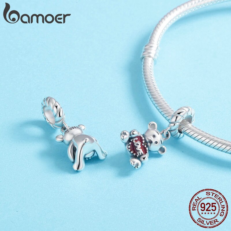 Hạt phụ kiện Bamoer bạc 925 hình con gấu xinh xắn dễ thương