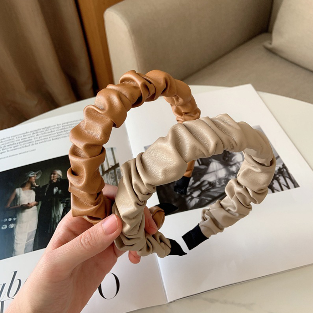 Cài Tóc Da Pu Màu Trơn Thiết Kế Đơn Giản Phong Cách Vintage Cho Nữ Nhiều Màu Sắc 2life