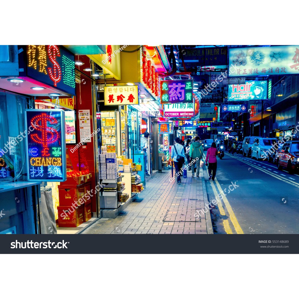 Tranh lụa 3d Hồng Kông Đường Phố Kích Thước 1,5m x 2m HKĐP01