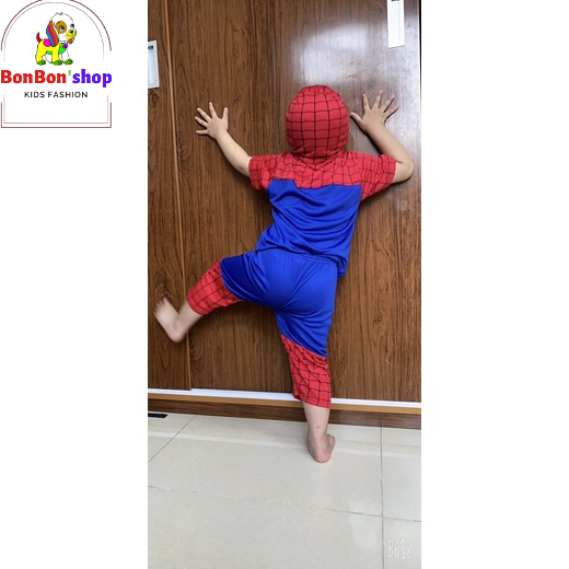 (SNN13)&quot;TẶNG&quot; mặt nạ, Quần áo siêu nhân Người Nhện Spider-Man tay ngắn cho bé từ 1 tuổi đến 6 tuổii