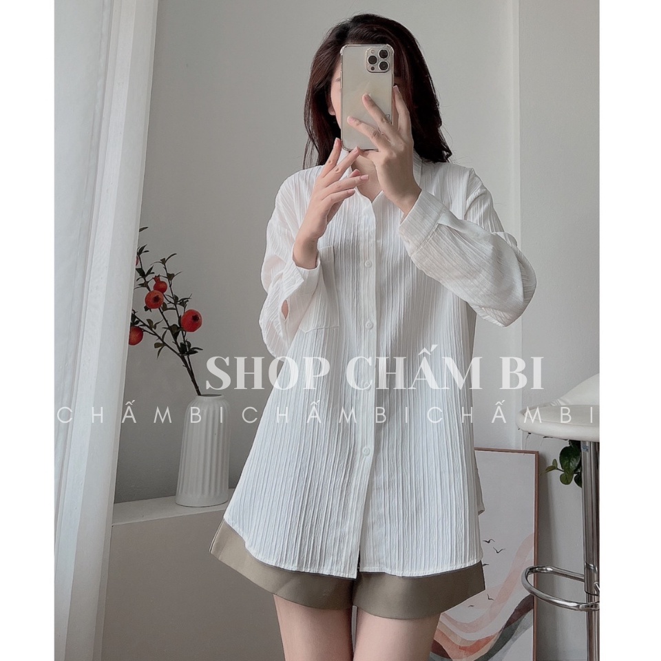 Áo sơ mi dài tay A.329, Áo sơ mi đi học vải đũi nhăn form vừa 4 màu cực xinh - Thời trang nữ Chấm bi