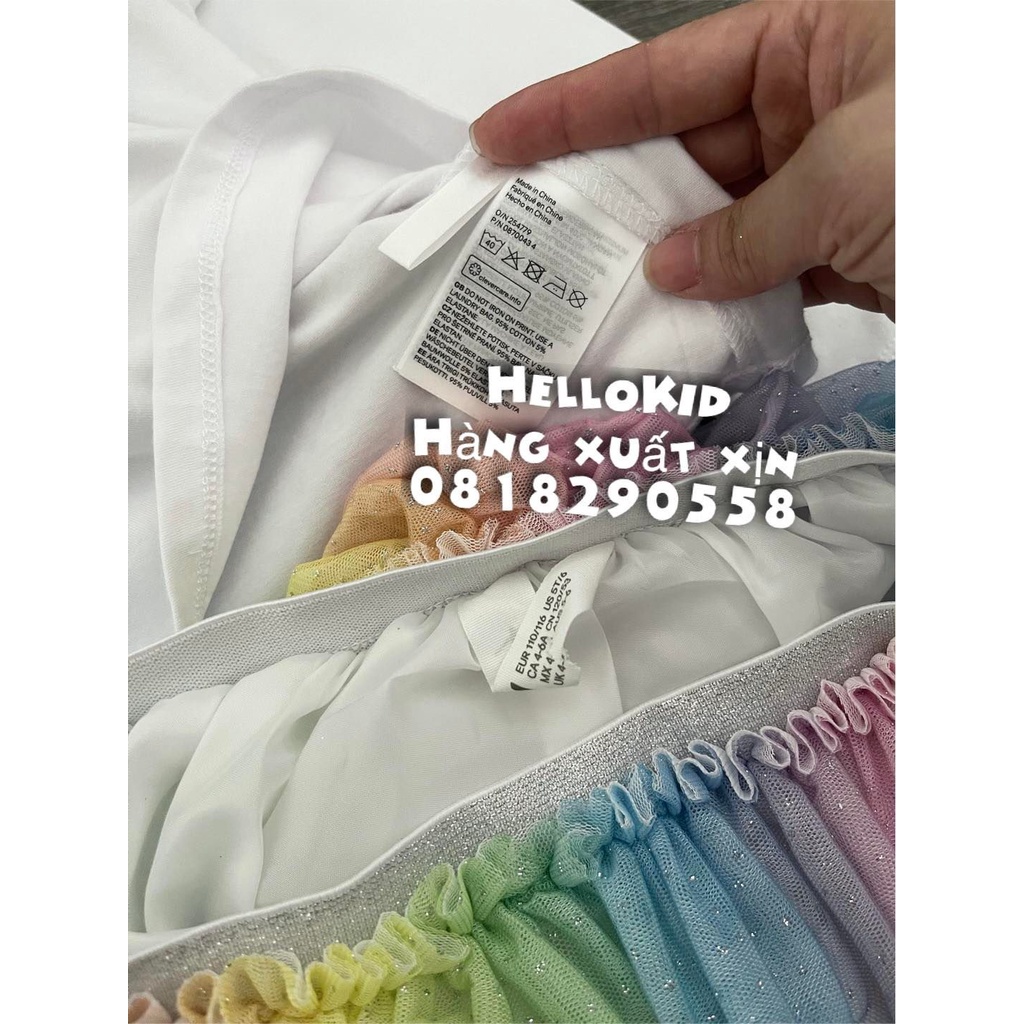 B394 - Bộ áo riềm vai Pony kèm chân váy tutu cầu vồng bé gái