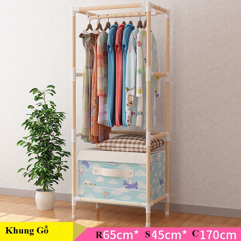 Tủ Quần Áo Vải Khung Gỗ 1 Buồng Dùng Cho Sinh Viên, Học Sinh, Gia Đình Tuổi Thọ Dùng 3-4 Năm