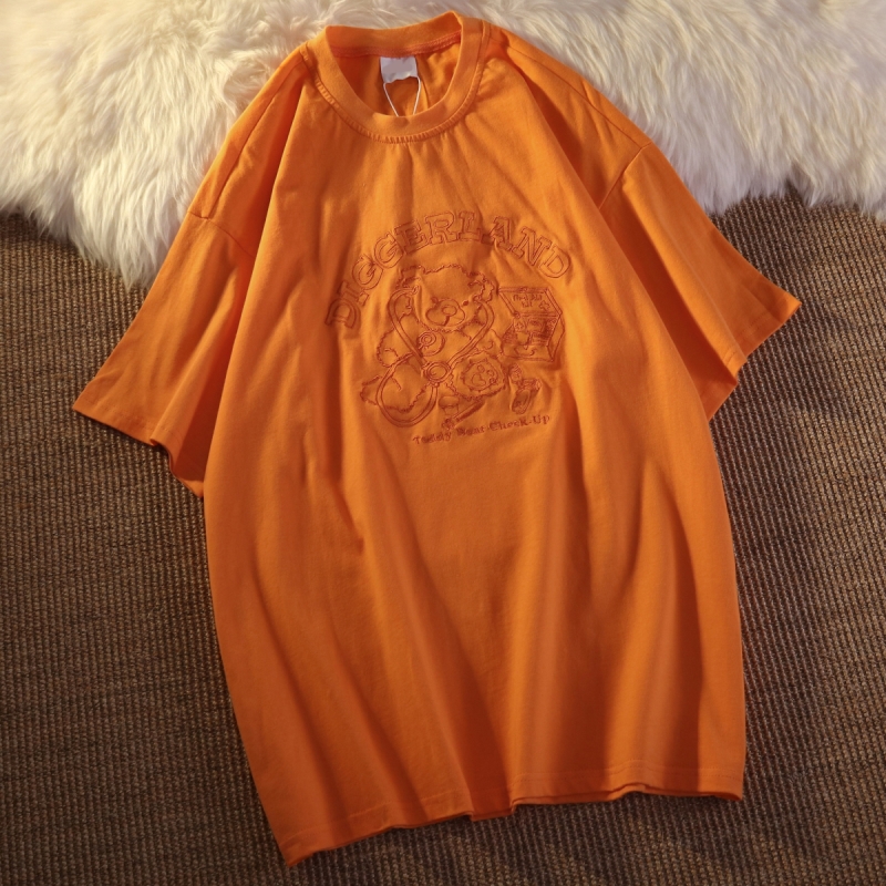 SUXI Áo Thun Nữ Ngắn Tay Thêu Chữ Phong Cách Trẻ Trung