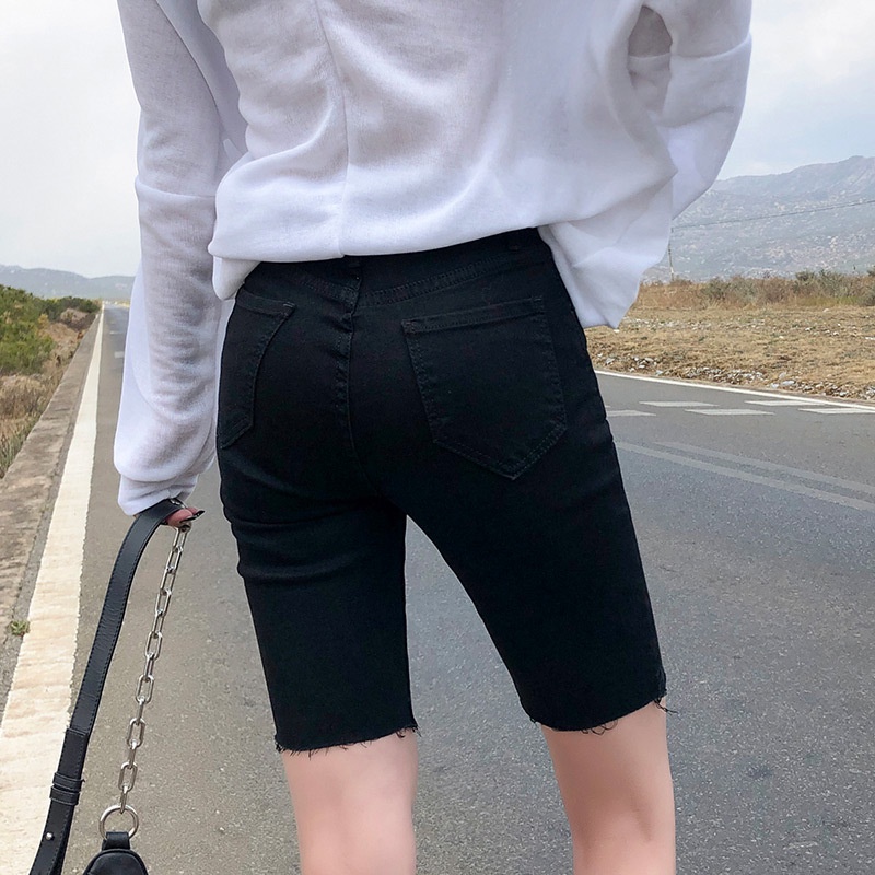 Quần ngố kaki jean Nữ căn bản ôm form Co Giãn, Quần bò ngố nữ