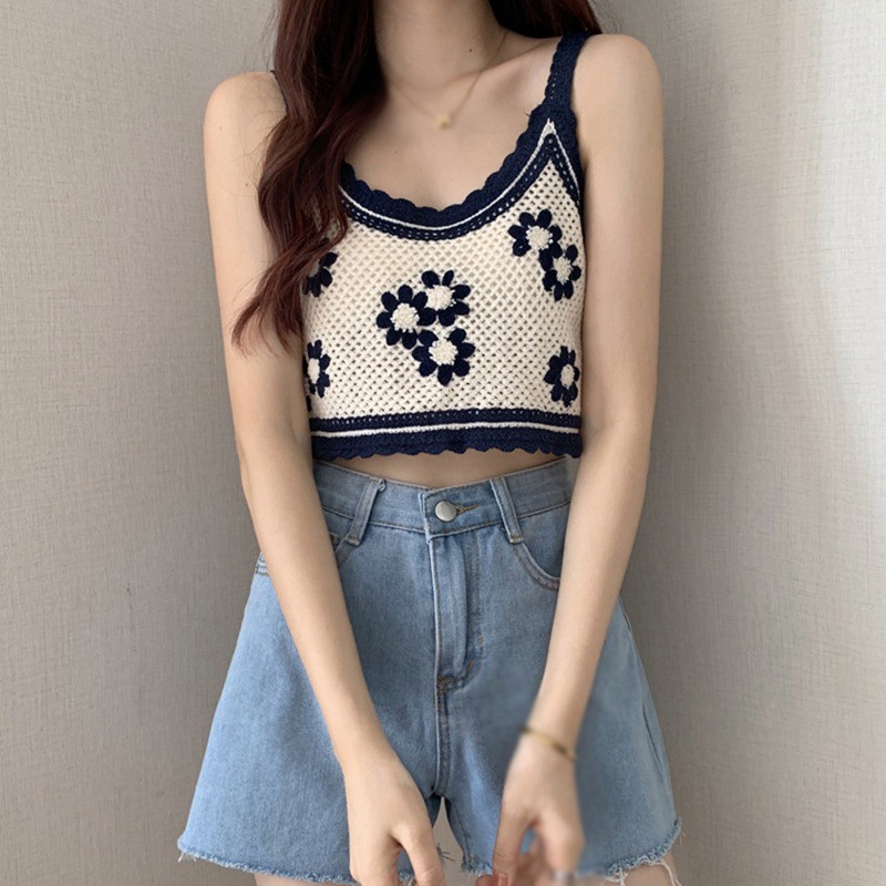 QKOOLE  Áo Dệt Kim Không Tay Dáng Ngắn Phong Cách Hàn Quốc Cho Nữ