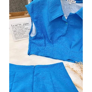 SET ÁO CROPTOP CỔ SƠ MI PHỐI CHÂN VÁY