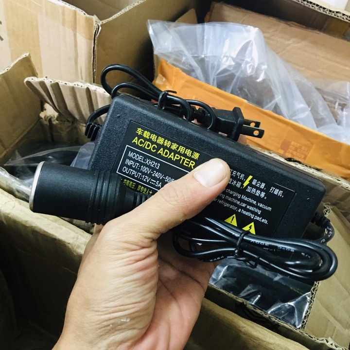 Bộ Chuyển Đổi Nguồn 220V Sang 12V 5A Sử Dụng Cho Máy Hút Bụi, Máy Bơm Trên Ô Tô