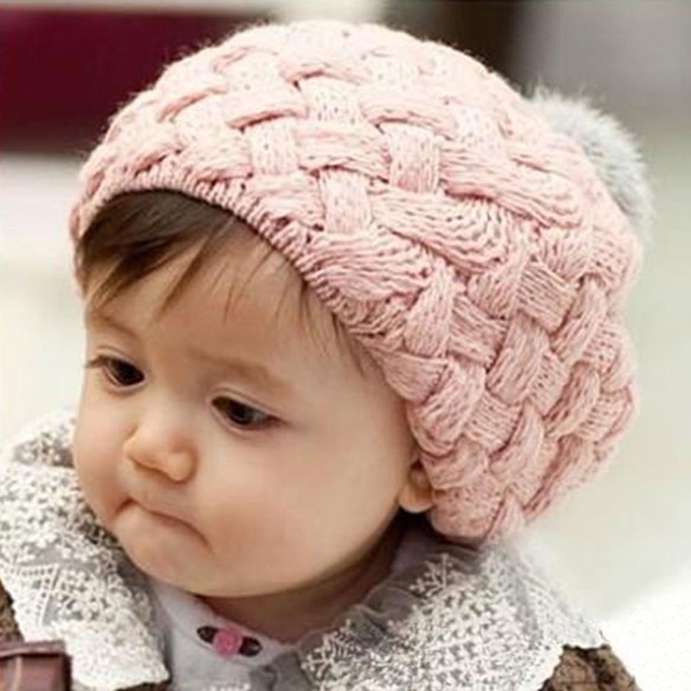 Mũ len đan trùm đầu có quả pom pim xinh xắn cho bé