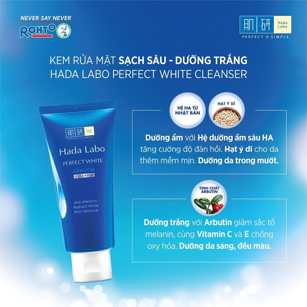 Kem Rửa Mặt Dưỡng Trắng Hada Labo Perfect White Tranexamic Cleanser 80g Xanh