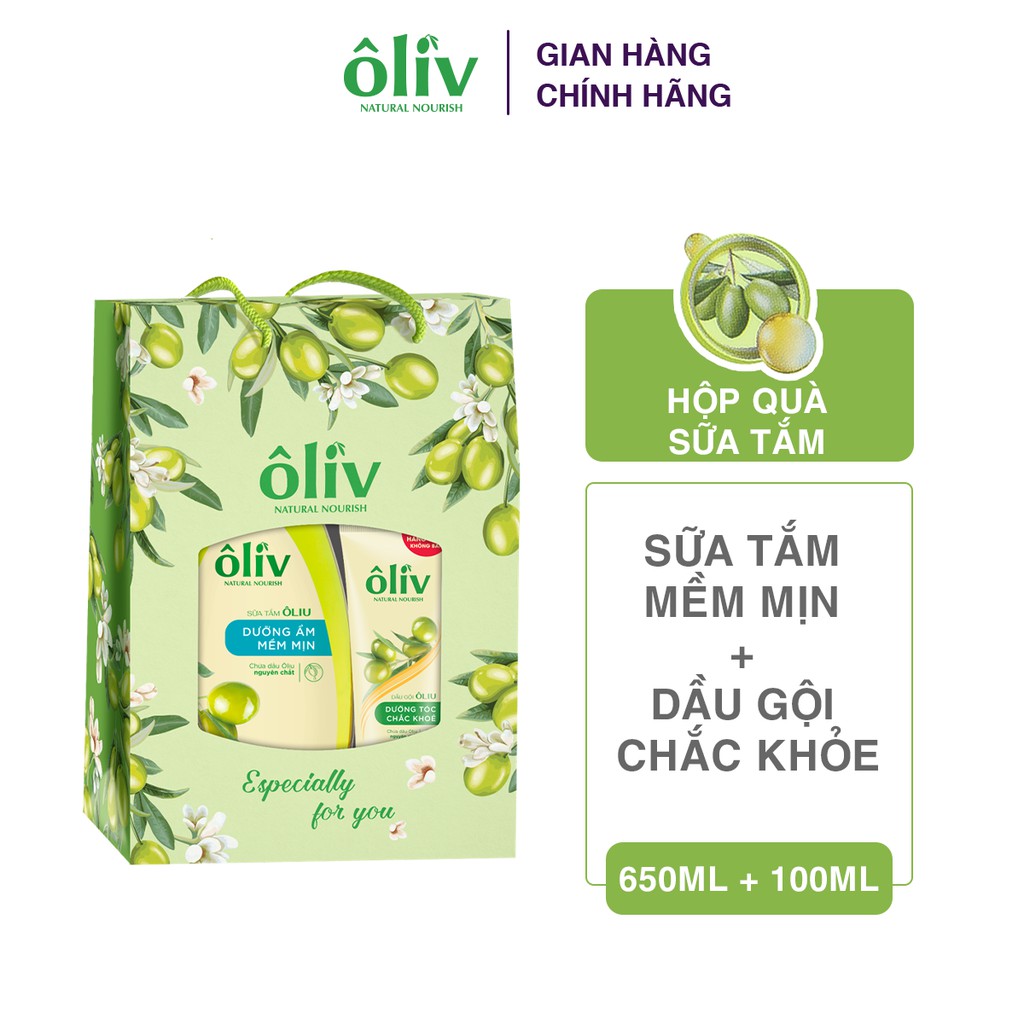 Hộp Quà Sữa Tắm Mềm Mịn Ôliv 650ml - Tặng Dầu Gội Chắc Khỏe Ôliv 100ml