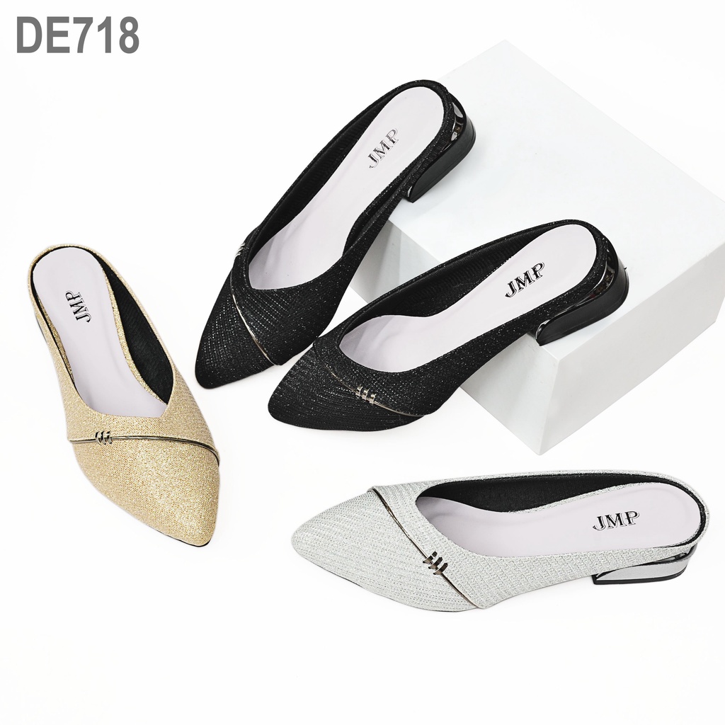 JMP - Dép Sục cao gót da phối kim tuyến đính khóa cao 3cm - DE718