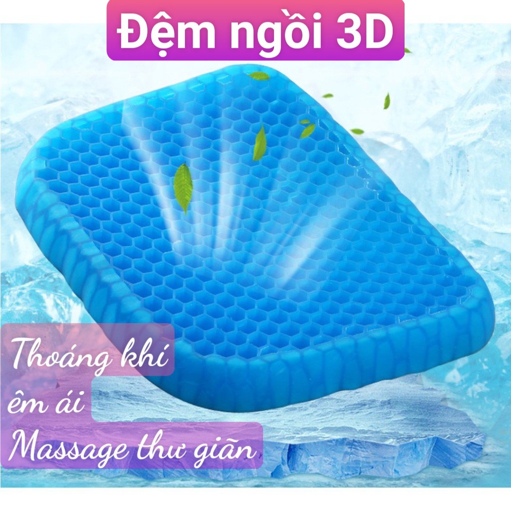 Đệm ngồi 3d thoáng khí ( HÀNG CAO CẤP) 2 lớp gel tổ ong silicon cho người ngồi lâu lót mông chống mỏi